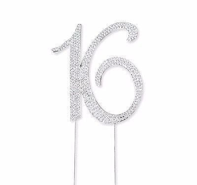 Sweet 16 Silver Crystal Rhinestone Cake Topper 16th Birthday Bling Party Favor- Le Petit Pain