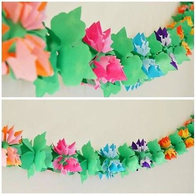 3D Luau Flower Shaped Paper Garland 12 Feet Long Party Decoration