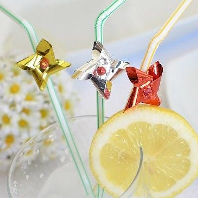 8 Assorted Colors Foil Pinwheel Straws Windmill Flexible Drinking Straw - le petit pain
