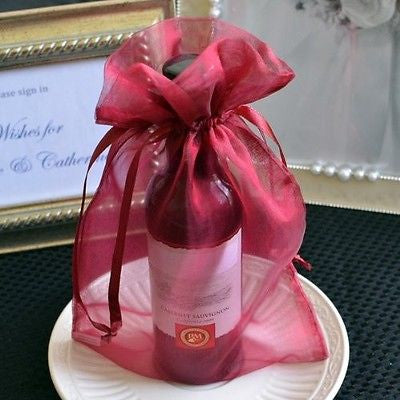 10 Large Burgundy Red Organza Favor Bags Pouches Wedding Gift Bags Drawstring - le petit pain