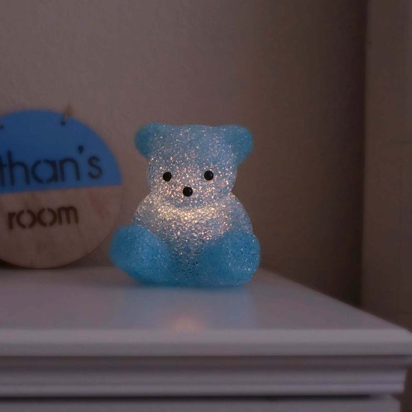 Vintage Light Up Blue Teddy Bear Boys Room Lamp