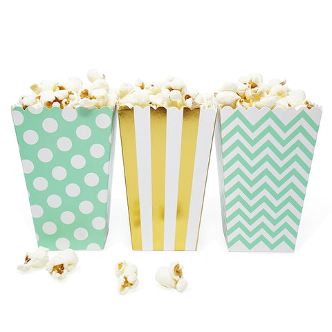 36 Mint Gold Polka Dot Stripe Chevron Mini Popcorn Candy Party Favor Boxes - le petit pain