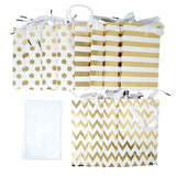 12 Gold Foil Paper Gift Bags with Tissue Paper Satin Ribbon Handles