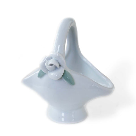 Off White Basket Dainty Ring Dish Ceramic Jewelry Holder With Flower