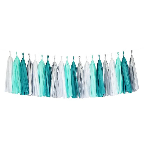 Mint Turquoise Blue Silver White Tassel Garland Banner Party Decoration Wedding- Le Petit Pain