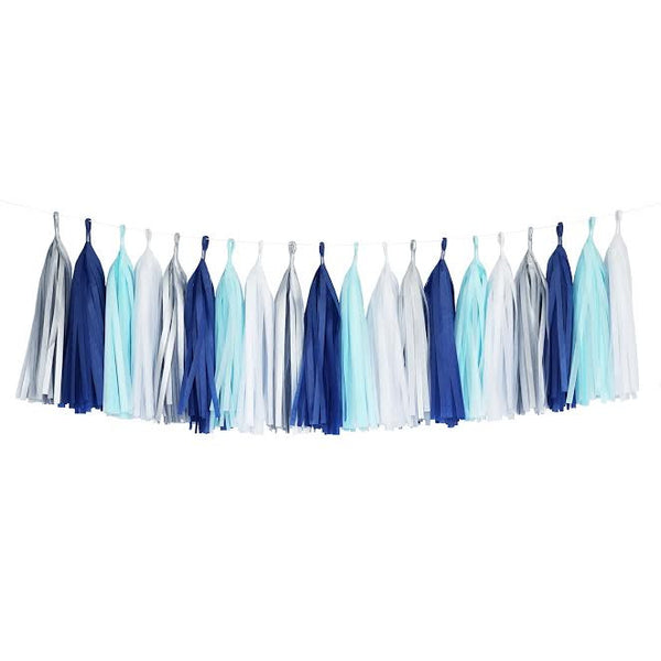 Winter Blues Aqua White Silver Turquoise Tassel Garland Banner Party Decoration- Le Petit Pain