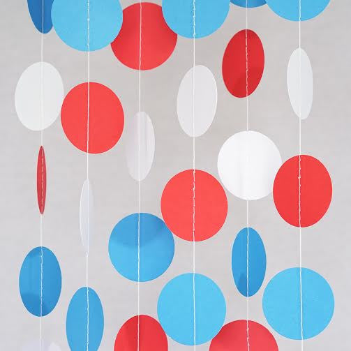 Red White and Blue Circle Garland Party Decoration Paper Dots Banner Patriotic- Le Petit Pain