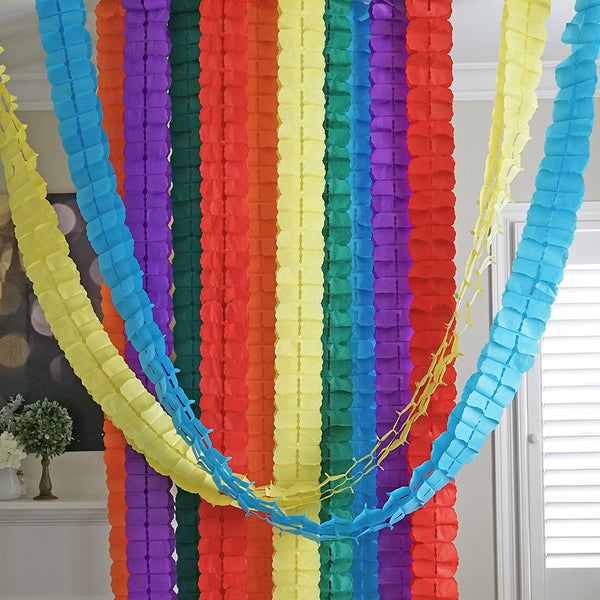 Rainbow 3D Four Leaf Tissue Flower Hanging Streamers Party Decor Backdrop Blue Yellow Green Purple Red Orange- Le Petit Pain