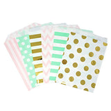 48 Pink Mint and Gold Polka Dot Chevron Stripes 5x7 Paper Treat Bags Goody Favor Bags - le petit pain