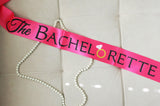 Hot Pink and Black The Bachelorette Sash with Crystal Pin Party Ribbon- Le Petit Pain