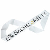 White and Gold Glitter The Bachelorette Sash with Crystal Pin Wedding Party Ribbon- Le Petit Pain