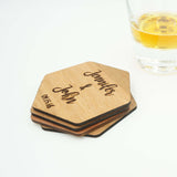 Custom Modern Hexagon Wooden Drink Coasters Couples Name Wedding Date Gift-Set of 6- Le Petit Pain