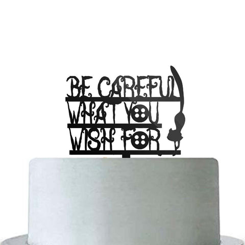 Be Careful What You Wish For Birthday Cake Topper Coraline Cat Buttons Black Acrylic