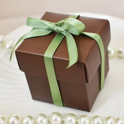 10 Square Chocolate Brown Favor Gift Box Wedding Baby Shower - le petit pain