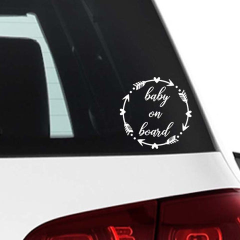 Baby on Board White Vinyl Car Decal Hearts And Arrows 5" x 5" Child Safety