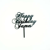 Classic Cursive Custom Personalized Name Happy Birthday Cake Topper Black Acrylic Laser Cut- Le Petit Pain