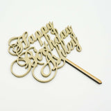 Custom Personalized Name Gold Glitter Happy Birthday Wooden Cake Topper Cursive Calligraphy