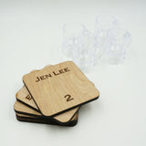 Personalized Escort Card Table Number Wooden Coasters with Miniature Beer Mug Set of 4