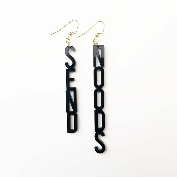 SEND NOODS Earrings Word Block Black Acrylic Jewelry
