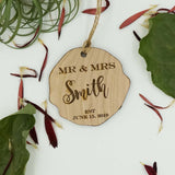 Custom Personalized Mr and Mrs Last Name and Date Wood Ornament Christmas Gift