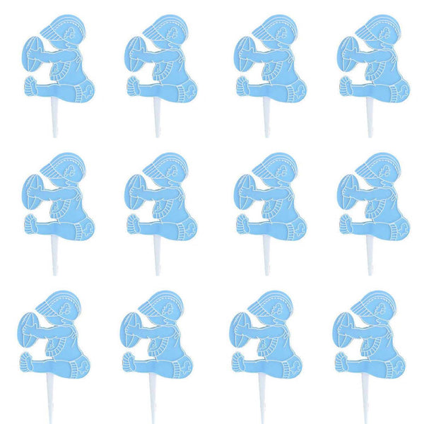 12 Pack Baby Boy Football Cupcake Picks 3.5"