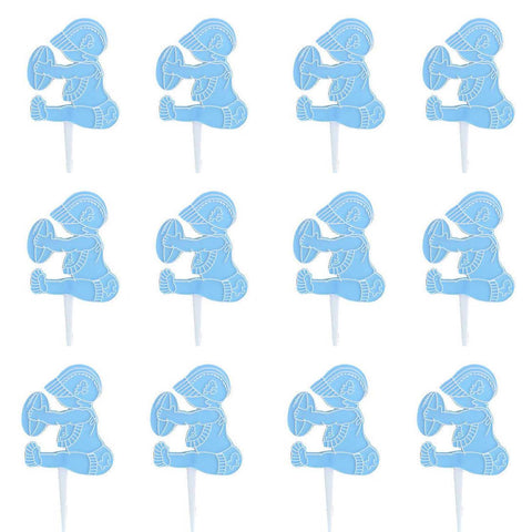 12 Pack Baby Boy Football Cupcake Picks 3.5"