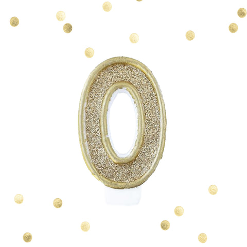 Light Gold Glitter Birthday Candle Number 0 Gold & White Anniversary Cake Topper Zero- Le Petit Pain