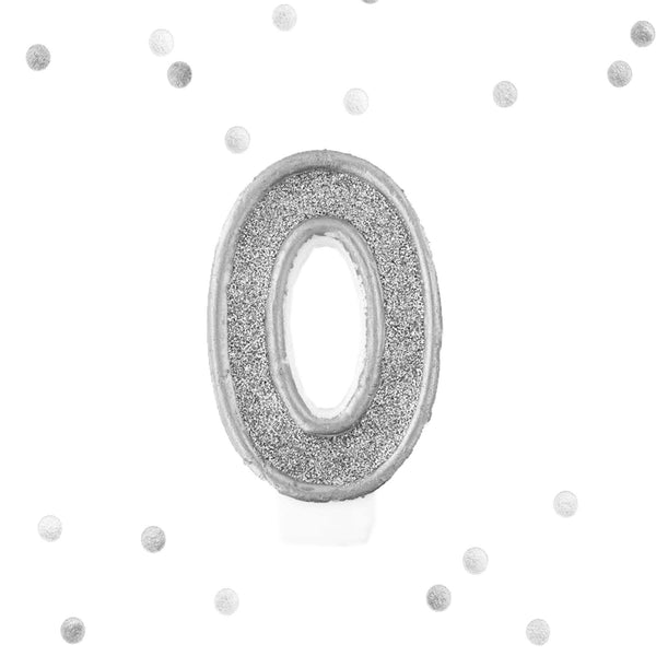 Silver Glitter 0 Birthday Candle Number Zero Silver & White Number Cake Topper- Le Petit Pain