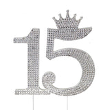 15th Birthday Quinceanera 15 Crown Cake Topper Silver Crystal Rhinestone - le petit pain