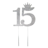 15th Birthday Quinceanera 15 Crown Cake Topper Silver Crystal Rhinestone - le petit pain