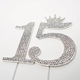 15th Birthday Quinceanera 15 Crown Cake Topper Silver Crystal Rhinestone - le petit pain
