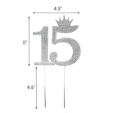 15th Birthday Quinceanera 15 Crown Cake Topper Silver Crystal Rhinestone - le petit pain