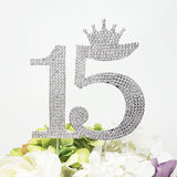 15th Birthday Quinceanera 15 Crown Cake Topper Silver Crystal Rhinestone - le petit pain