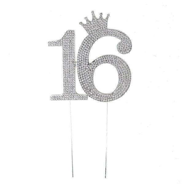 Sweet 16 Silver Crystal Rhinestone Birthday Crown Cake Topper- Le Petit Pain