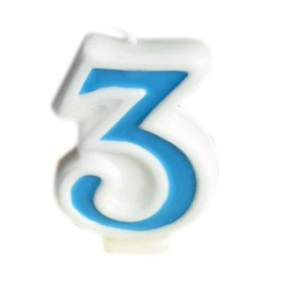 Blue Numeral 3 Number Candle White Premium Birthday Candle- Le Petit Pain