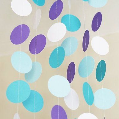 Blue Aqua Purple Frozen Theme Circle Dots Paper Garland Banner 10 FT Decor- Le Petit Pain