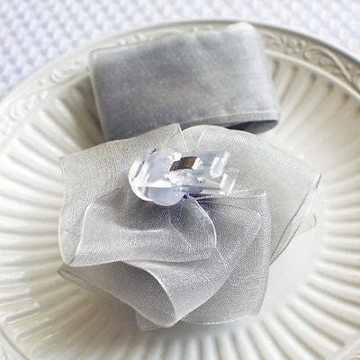 Silver Rose Bow and Ribbon Easy Clip On Present Gift Bow Christmas Gift Wrap- Le Petit Pain