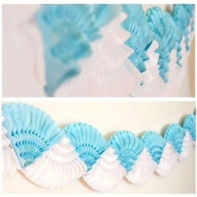 Blue and White Double Fan Paper Garland 12 Ft Long- Le Petit Pain