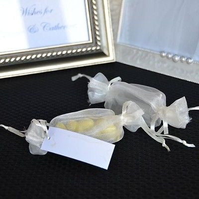 12 Ivory Candy Roll Organza Bags with Gift Tags Wedding Baby Shower Party Favors - le petit pain
