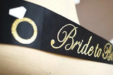 Black and Gold Glitter Bride to Be Bachelorette Sash with Crystal Pin Wedding Party Ribbon- Le Petit Pain