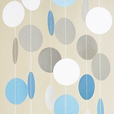 White Light Blue Circle Dots Paper Garland 10 FT Polka Dots Banner Party Decor- Le Petit Pain