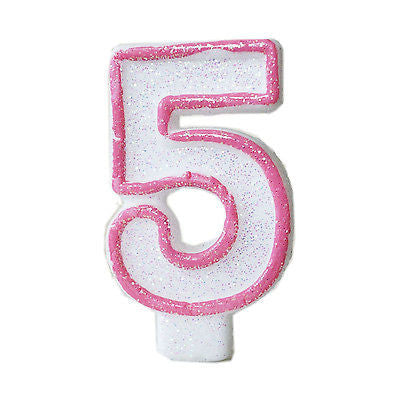Pink Glitter Sprinkles 5 Number Candle White Premium 5th Birthday Cake Candle- Le Petit Pain