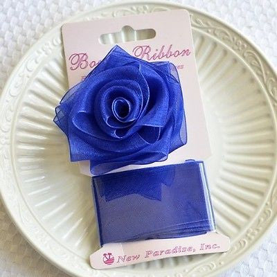 Blue Rose Bow and Ribbon Easy Clip On Present Gift Bow Christmas Gift Wrap- Le Petit Pain