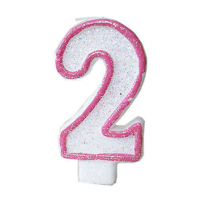 Pink Glitter Sprinkles 2 Number Candle White Premium 2nd Birthday Cake Candle- Le Petit Pain