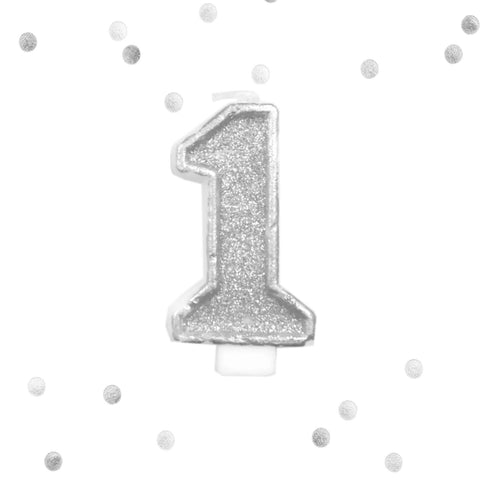 Silver Glitter 1st Birthday Candle Number 1 Silver & White One Smash Cake Topper- Le Petit Pain