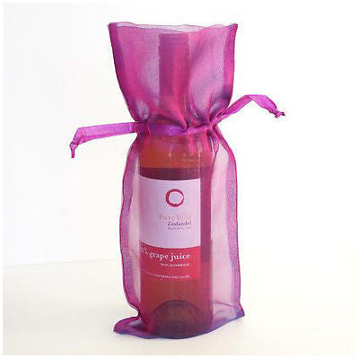 4 Rose Purple Wine Bag Gift Favor Pouch 6x14 Gift Bags Organza Satin - le petit pain