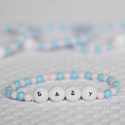 Mini Beaded Baby Bracelet 8 Count Light Pink and Blue Baby Shower DIY Tiny Craft- Le Petit Pain