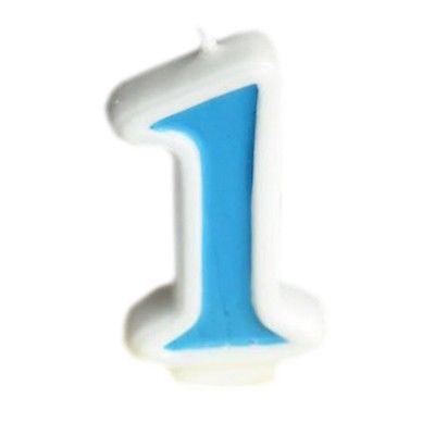 Blue Numeral 1 Number Candle White Premium Birthday Candle- Le Petit Pain