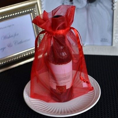 10 Red Organza Favor Pouches 6x9 Gift Bags Drawstring Bags - le petit pain