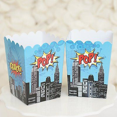 Superhero Popcorn Favor Boxes Batman Superman Theme Red & Blue- Le Petit Pain